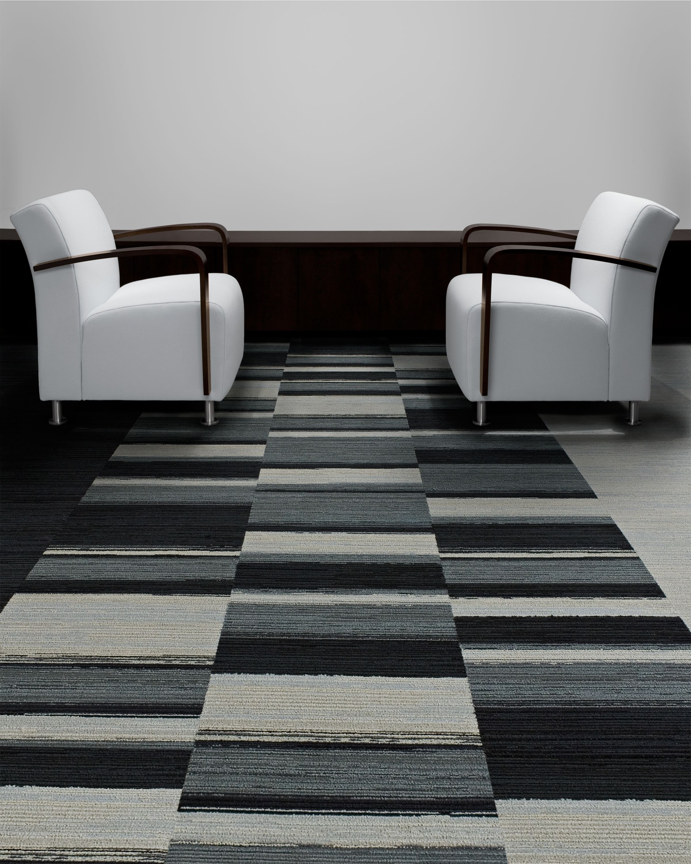 Interface Across the Board and On Board carpet tile in waiting area with two chairs image number 6
